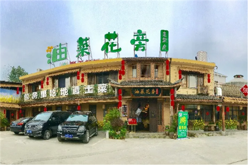 油菜花旁欢迎您